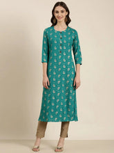 Women Teal Paisley Straight Kurta-GW-3889-Teal